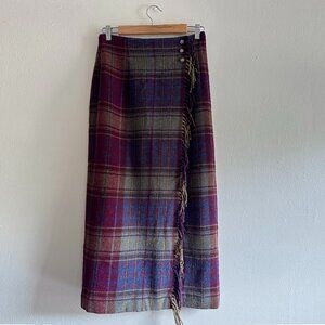 Vintage 90's Ralph Lauren Tartan Plaid 100% Lambswool Blanket Wrap Skirt - Sz 4P